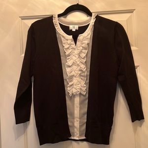 Yal black knit sweater with attached white blouse size small